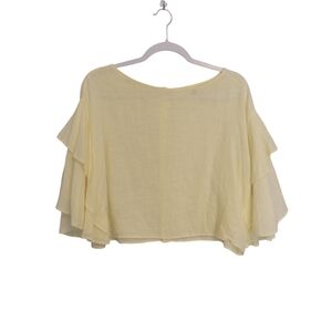 Lilka Short Flutter Sleeve Oversized Rear Button Crop Top- size S